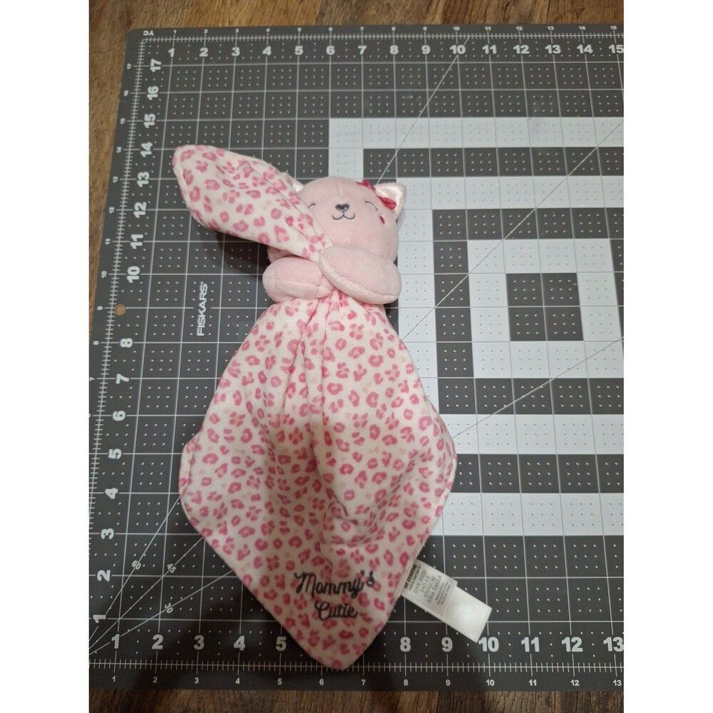Carters Child of Mine Pink Kitty Cat Cheetah print plush lovey rattle